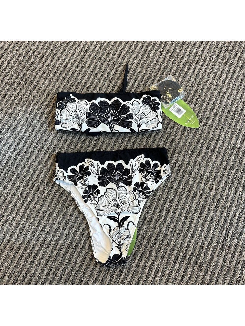 Set - Farm Rio Flower Leopards Bandeau Bikini Top & Bottom - Picture 2 of 9